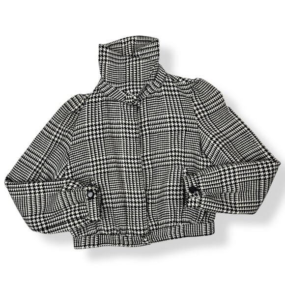 90's black white houndstooth wool blend cropped high neck light jacket - Picture 11 of 16